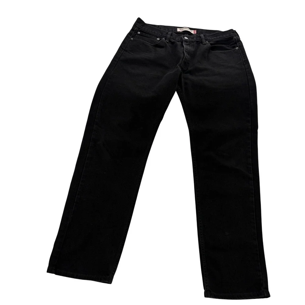 Levis 505 Regular Fit Straight Leg Black Denim Jeans Mens 36x34 (Measures 36x32)